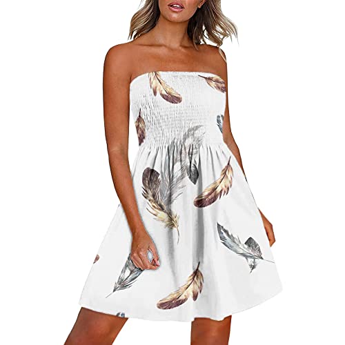 Briskorry Sommerkleider Damen Kurz Strand Kleider Trägerloses Schlauchkleid Bandeau Kleid Frauen Flowy Swing Minikleid Boho Blumendruck Sommerkleid Freizeitkleid von Briskorry