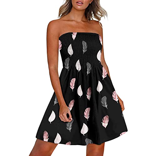 Briskorry Sommerkleider Damen Kurz Strand Kleider Trägerloses Schlauchkleid Bandeau Kleid Frauen Flowy Swing Minikleid Boho Blumendruck Sommerkleid Freizeitkleid von Briskorry