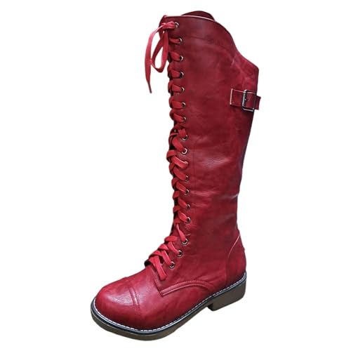 Briskorry Stiefel Kniehoch Damen Hohe Stiefel Langschaft Stiefel Einfarbige Biker Boots Vintage Overknee Stiefel Cowboy Stiefel mit Reißverschluss Modische Motorradstiefel Winterstiefel von Briskorry