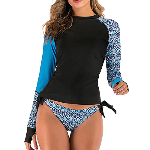 Damen Bademode Rash Guard Badeanzug Set UV-Schutz Swim Langarm Shirt Slim-Fit Surf Shirt Badeshirts Bikinihose von Briskorry
