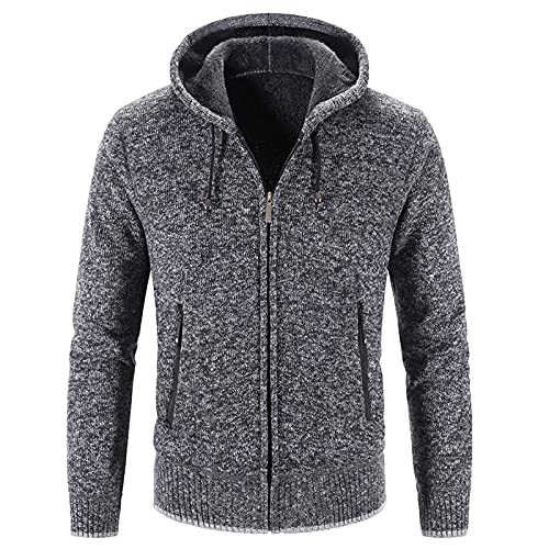 Herren Strickjacke Gefüttert mit Reißverschluss Kapuze Warm Teddyfutter Baumwolle Wolle Outdoor Fleecejacke Winterjacke Fleece Strickjacke mit Kapuze von Briskorry