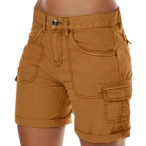 Kurze Hosen Damen Sommer,Cargo Shorts Damen Sommer Lose Wander Bermuda Shorts mit Vielen Taschen Retro Laufhose High Waist Sport Shorts Einfarbig Freizeit Shorts Lässige Kurze Hose von Briskorry