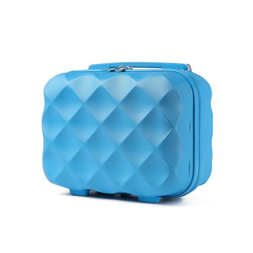 British Traveller Kosmetikkoffer Damen Beautycase Hartschalen Schminkkoffer Handgepäck Tragbar 30 * 25 * 17cm Make Up Koffer mit Handgriff und Spannengurt Hellblau von British Traveller