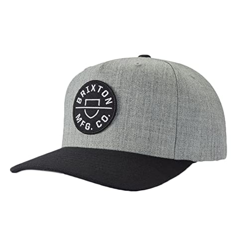 Brixton Crest C, Snapback Hat for Men, Medium Profile, Adjustable, Curved Brim Hat, Acrylic & Wool Blend, Heather Grey/Black, One Size von Brixton