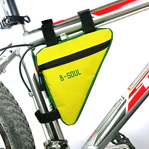 Broadroot Dreieckige Fahrradtasche, Aufbewahrungstasche für Vorderrohr, Sattelhalterung (gelb + grün) von Broadroot
