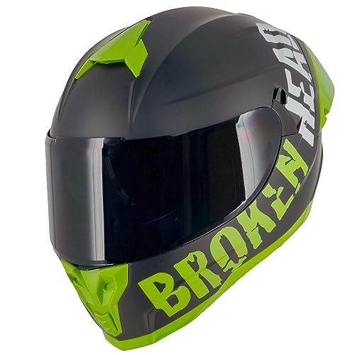 Broken Head BeProud Pro Sport Grün - Motorradhelm Mit Sonnenblende und Spoiler – Ltd. Edition Mit 2 Visier (Schwarz + Klar) XXL (63-64 cm) von Broken Head