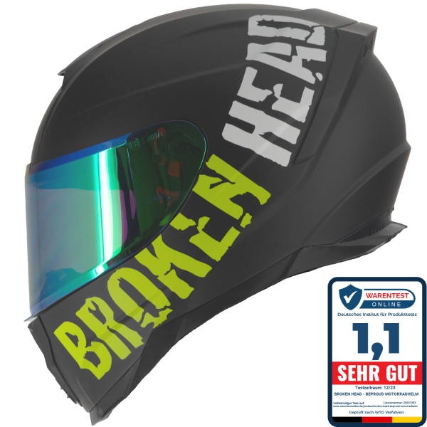 Broken Head BeProud Sport Grün Motorradhelm + Grün Verspiegeltes Vi... von Broken Head
