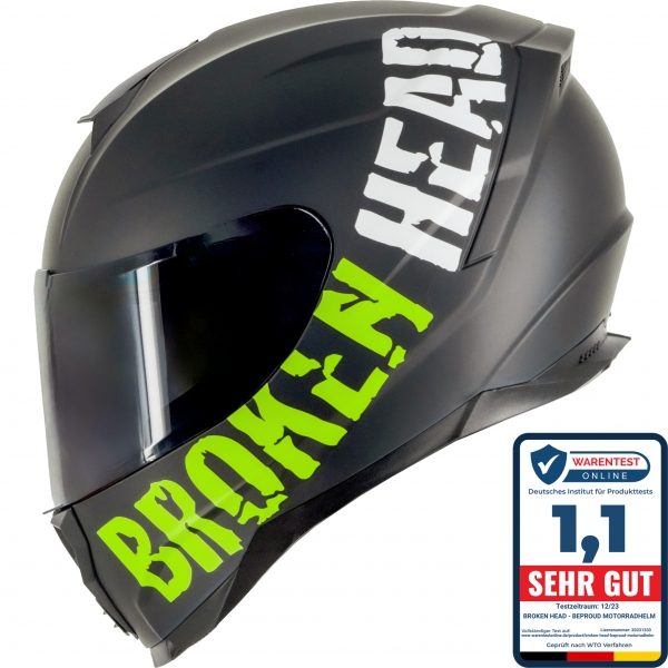 Broken Head BeProud Sport Grün Motorradhelm + Schwarzes Visier von Broken Head