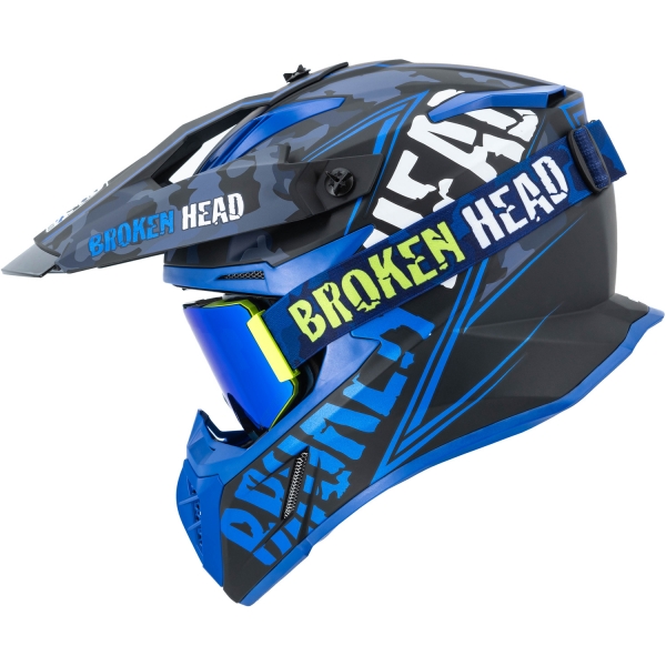 Broken Head Crosshelm Squadron Rebelution V3 Blau + MX-Brille Regul... von Broken Head