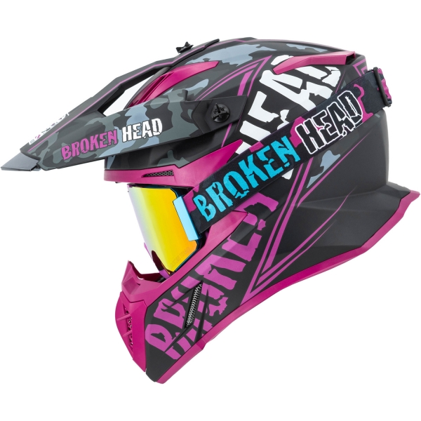 Broken Head Crosshelm Squadron Rebelution V3 Pink + MX-Brille Regul... von Broken Head