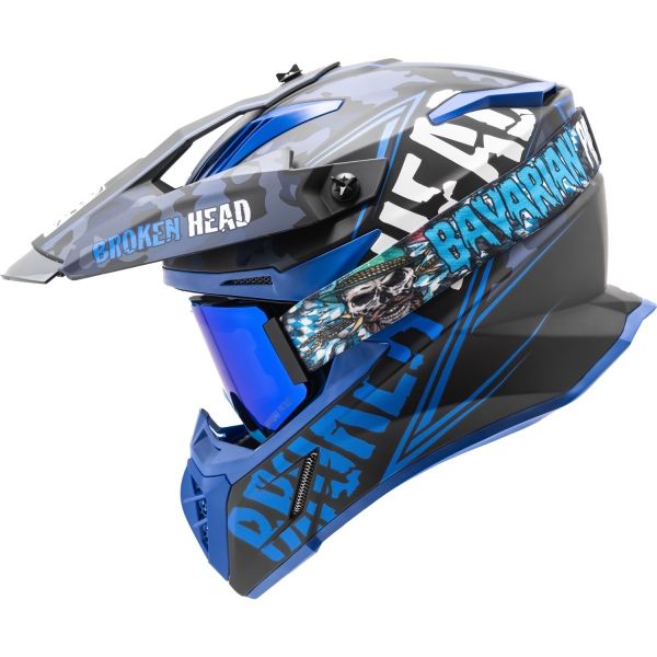 Broken Head Crosshelm Squadron V3 Blau + MX-Brille Bavarian Patriot von Broken Head
