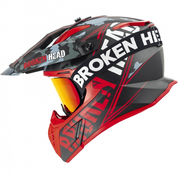Broken Head Crosshelm Squadron V3 Rot + MX-Brille Struggler Rot von Broken Head
