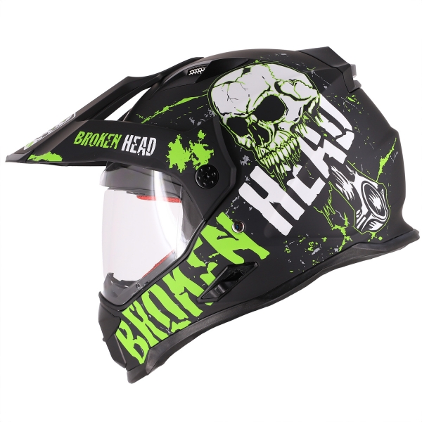 Broken Head Endurohelm Mit Sonnenblende Bone Crusher Grün (Größe S ... von Broken Head