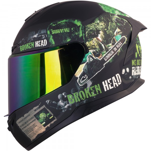 Broken Head Integralhelm Resolution Grün + Grün Verspiegeltes Visier von Broken Head