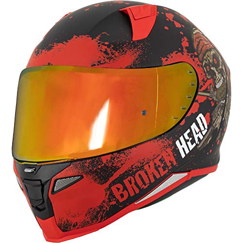Broken Head Jack S. V2 Pro Rot - Integral-Helm Set Mit Zwei Visieren (Rot Verspiegelt + Klar) Sport Motorradhelm (S 55-56 cm) von Broken Head