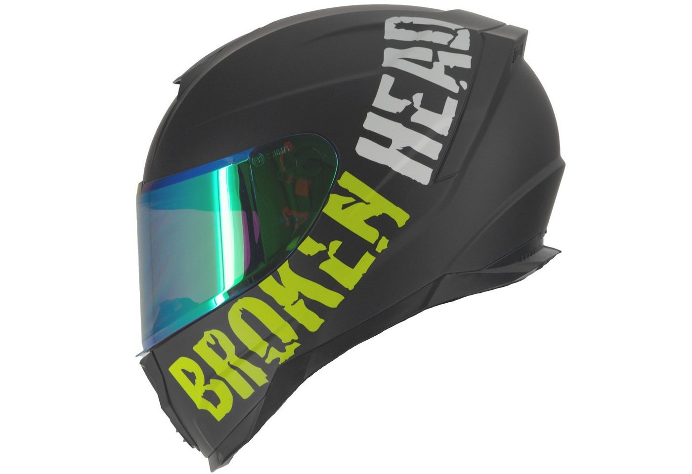 Broken Head Motorradhelm BeProud Sport Grün (Mit grün verspiegeltem Visier), Hochwertiges Design von Broken Head