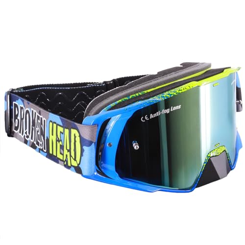 Broken Head Regulator MX Google Blau-Gelb mit verspiegeltem Glas - Motorrad-Brille Für Motocross, Enduro, Downhill, Offroad - Mit UV-Schutz von Broken Head