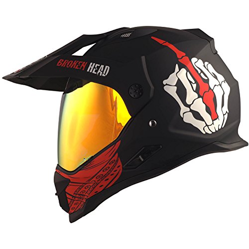 Broken Head Street Rebel rot Motocross-Helm Set mit Rot verspiegeltem Visier | Enduro-Helm - MX Cross-Helm mit Sonnenblende - Quad-Helm (M 57-58 cm) von Broken Head