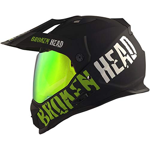 Broken Head made2rebel Motocross-Helm grün, Set mit Grün verspiegeltem Visier - Enduro-Helm - MX Cross-Helm mit Sonnenblende - Quad-Helm L (59-60 cm) von Broken Head