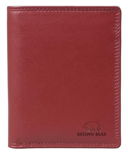 Brown Bear Echt-Leder Ausweisetui Farbe Rot - RFID-Schutz Kartenetui Unisex ohne Münzfach, Geldbörse für Kfz-Schein, Portemonnaie für 9 Karten von Brown Bear