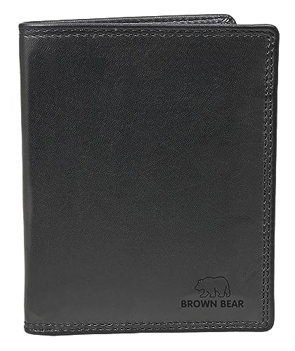 Brown Bear Echt-Leder Ausweisetui Farbe Schwarz - RFID-Schutz Kartenetui Unisex ohne Münzfach, Geldbörse für Kfz-Schein, Portemonnaie für 9 Karten von Brown Bear