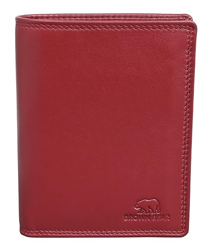 Brown Bear Echt-Leder Geldbörse Farbe Rot, RFID-Schutz Portemonnaie Herren Damen mit Münzfach, Hochformat Geldbeutel für 9 Karten und Kfz-Schein von Brown Bear