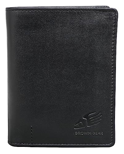 Brown Bear Geldbörse Leder Schwarz RFID-Schutz mit Münzfach, Echtleder Portemonnaie für Damen und Herren, Geldbeutel Hochformat mit 11 Kartenfächer von Brown Bear