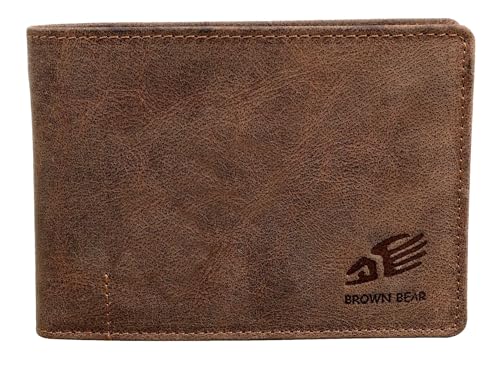 Brown Bear Geldbörse Herren Leder Braun Vintage RFID-Schutz mit Münzfach, Echtleder Portemonnaie hochwertig im Used-Look, Geldbeutel mit 11 Kartenfächer von Brown Bear