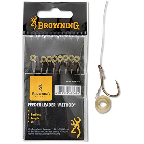 Browning Bronze 14 Feeder Method Vorfachhaken mit Pellet-Band 6lbs,2,8kg Ø0,18mm 10cm 8Stück von Browning