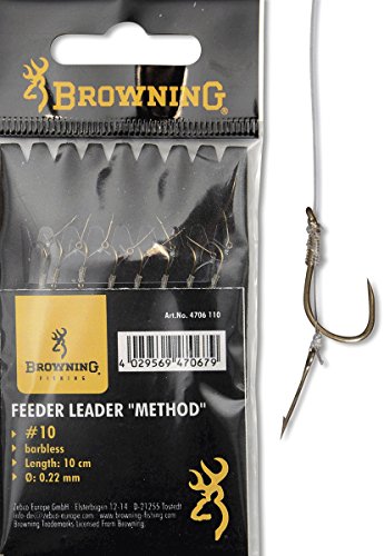 Browning Bronze 10 Feeder Method Vorfachhaken mit Boilie-Nadel 10lbs,4,5kg Ø0,22mm 10cm 8Stück von Browning