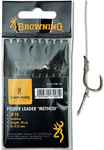 Browning Bronze 16 Feeder Method Vorfachhaken mit Boilie-Nadel 6lbs,2,8kg Ø0,18mm 10cm 8Stück von Browning