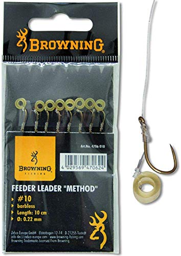 Browning Bronze 18 Feeder Method Vorfachhaken mit Pellet-Band 5lbs,2,3kg Ø0,16mm 10cm 8Stück von Browning