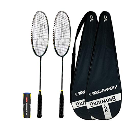 Browning Plasma Platinum 75 Graphit Badmintonschläger (Einzel-, Set- und Doppelset-Optionen erhältlich) (2 Schläger, Abdeckungen und Shuttles) von Browning