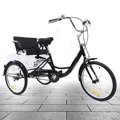 Brride 20 Zoll Deluxe Dreirad Erwachsenen Radfahren Pedal Bike, Kinder-Sitz/Umklappbarer Korb Einkaufs -Dreirad, Cruise Cityräder Reflektorleuchten, für Senioren Geeignet, Schwarz von Brride