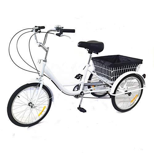 Brride 20 Zoll Dreirad für Erwachsene, 8-Gang Carbonstahl Fahrrad mit Faltbarem Korb bis 20kg, Stabil und Sicher für Outdoor-Einkauf und Sport, Weiß von Brride