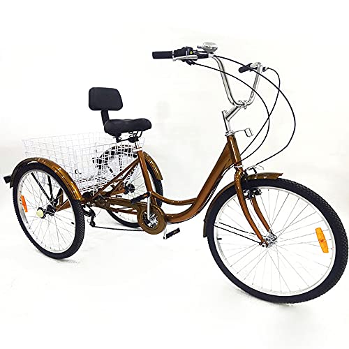 Brride 24 Zoll Dreirad für Erwachsene 6 Gänge Cruise Cityräder mit Einkaufskorb bis 20kg(Transport von Gemüse und Obst), fahrradpolster Sattel Rückenlehne Tricycle 3 Rad Erwachsene City Fahrrad von Brride