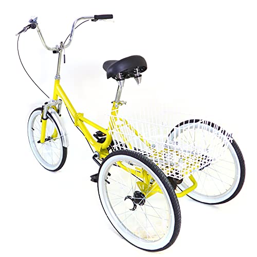 Brride Dreirad für Erwachsene 20 Zoll, 3-Rad Erwachsene Dreirad mit Einkaufskorb, Outdoor Tricycle Erwachsene Outdoor, Licht Senioren Dreirad Faltbares (Gelb) von Brride