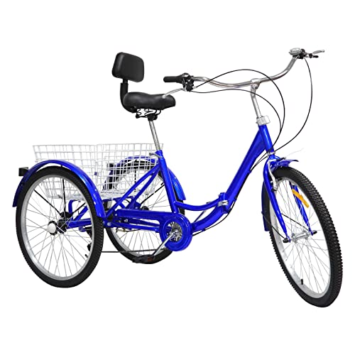 Brride Dreirad für Erwachsene 24 Zoll 3 Räder 7 Gang Cityräder mit Rückenlehne und Shopping Korb Faltbares Fahrrad Dreiräder Blau,Tricycle Outdoor Sports City Tricycle für Einkaufen, Touristik von Brride