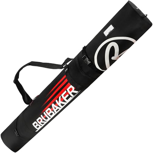 BRUBAKER Skitasche Carver Champion Schwarz Rot - Gepolsterter Skisack für 1 Paar Ski und Stöcke - Reißfester Ski Bag 190 x 34 x 34 cm von BRUBAKER