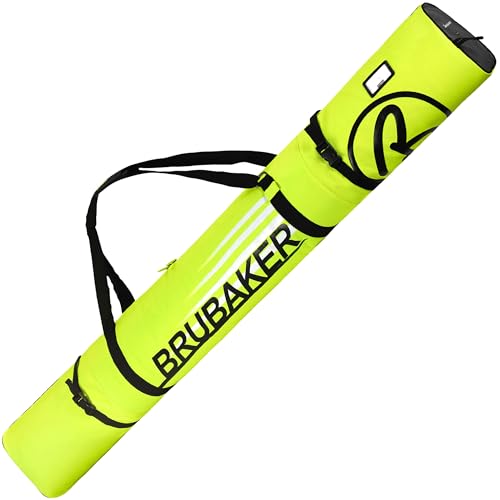 BRUBAKER Skitasche Carver Champion Neon Gelb Schwarz - Gepolsterter Skisack für 1 Paar Ski und Stöcke - Reißfester Ski Bag 190 x 34 x 34 cm von BRUBAKER