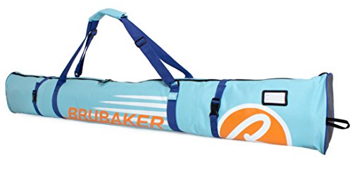 BRUBAKER Skitasche Carver Champion Hellblau Orange - Gepolsterter Skisack für 1 Paar Ski und Stöcke - Reißfester Ski Bag 170 x 34 x 34 cm von BRUBAKER