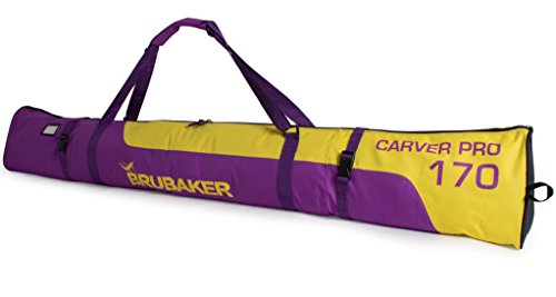 BRUBAKER Skitasche Carver Pro Limited Edition gepolsterter Skisack für 1 Paar Ski und Stöcke 170 cm Lila Gelb von BRUBAKER