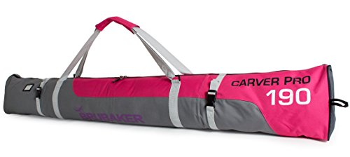 BRUBAKER Skitasche Carver Pro - Gepolsterter Skisack für 1 Paar Ski und Stöcke - Reißfester Ski Bag Pink Grau - 190 cm von BRUBAKER