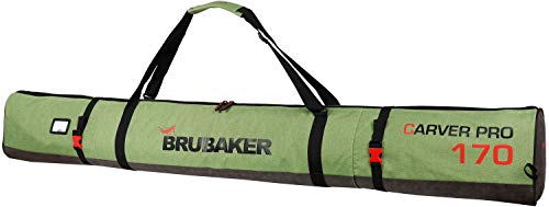 BRUBAKER Skitasche Carver Performance Schwarz Grün - Gepolsterter Skisack für 1 Paar Ski und Stöcke - Reißfester Ski Bag - 170 cm von BRUBAKER