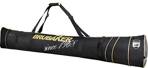 BRUBAKER Skitasche Carver Pro Grenoble Edition - Gepolsterter Skisack für 1 Paar Ski und Stöcke - Reißfester Ski Bag Schwarz Gold - 190 cm von BRUBAKER