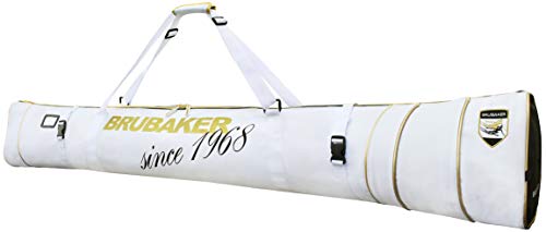 BRUBAKER Skitasche Carver Pro Grenoble Edition - Gepolsterter Skisack für 1 Paar Ski und Stöcke - Reißfester Ski Bag Weiß Gold - 170 cm von BRUBAKER