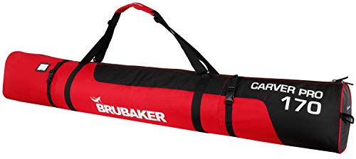 BRUBAKER Skitasche CarverPro XP Schwarz Rot - Skisack für 1 Paar Ski und Stöcke mit gepolsterten Schulterträgern - 170 cm von BRUBAKER