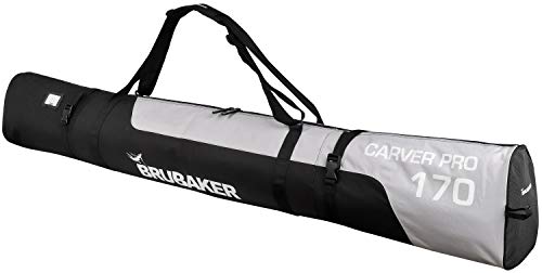 BRUBAKER Skitasche CarverPro XP Schwarz Silber - Skisack für 1 Paar Ski und Stöcke mit gepolsterten Schulterträgern - 170 cm von BRUBAKER