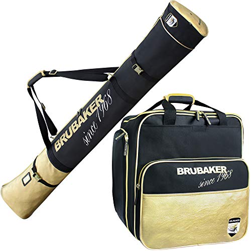 BRUBAKER Kombi Set St. Moritz - Skisack und Skischuhtasche - Schwarz Gold - 190 cm von BRUBAKER