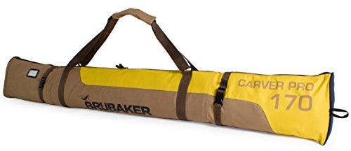 BRUBAKER Skitasche Carver Pro Braun Gelb - Gepolsterter Skisack für 1 Paar Ski und Stöcke - Reißfester Ski Bag - 170 cm von BRUBAKER